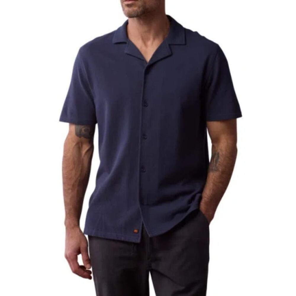 The Normal Brand Men's Navy Cotton Pique Camp Shirt Size XL